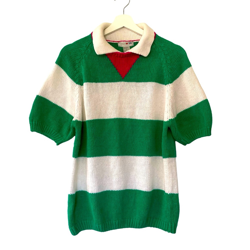 French Connection Bold Green and Cream Striped Sweater